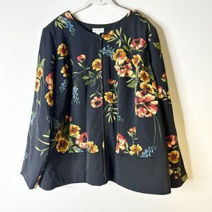 Susan Graver Jacket Women 24W Black Floral Blazer Gold Lined Retro Glam NWOT